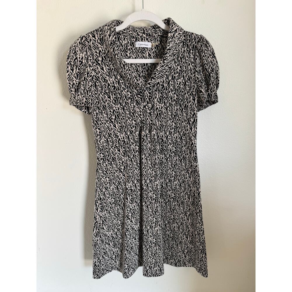 Calvin Klein Heavy Knit Cap Sleeve Dress Black White‎ Size 4 Professional